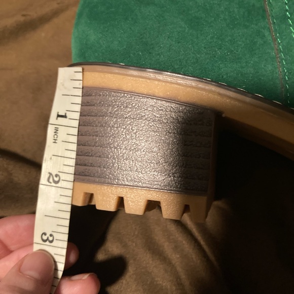 Green Suede Boots with Faux Fur Cuff, size eu 41 US 11, new in box, chunky heel - Picture 2 of 9